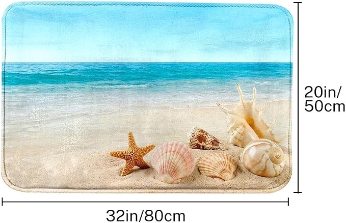 Britimes Bath Mat for Bathroom, Blue Beach Starfish Sea Washable Cover Floor Rug Carpets Floor Mat Bathroom Decorations 20x32 Inches for Kitchen Bedroom Indoor