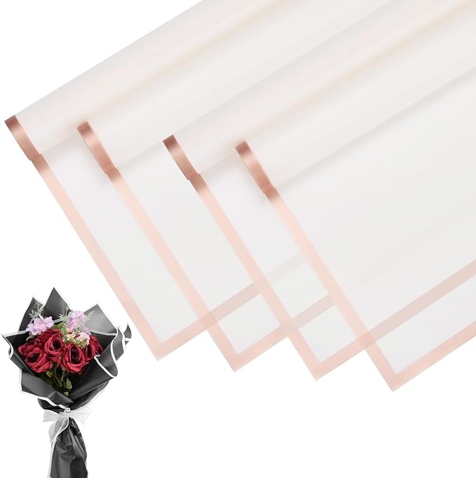 M METERXITY 20 Sheets Flower Wrapping Paper Bouquet, 23 Inch Fog Gold Edge BOPP Waterproof Floral Wrapping Paper Flower Packaging DIY for Wedding/Party/Birthday/Gift Bouquet Wrap Paper