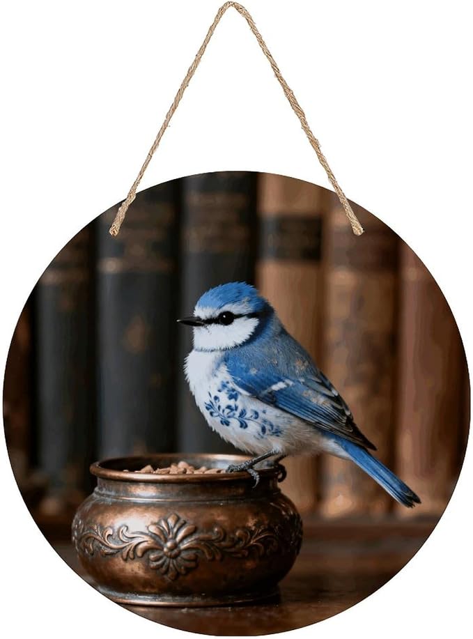 Vintage Bird Round Wooden Wall Art Rustic Vintage Hanging Plaque Natural Handmade Wall Decoration for Indoor Bedroom Living Room Farmhouse Bathroom Decor