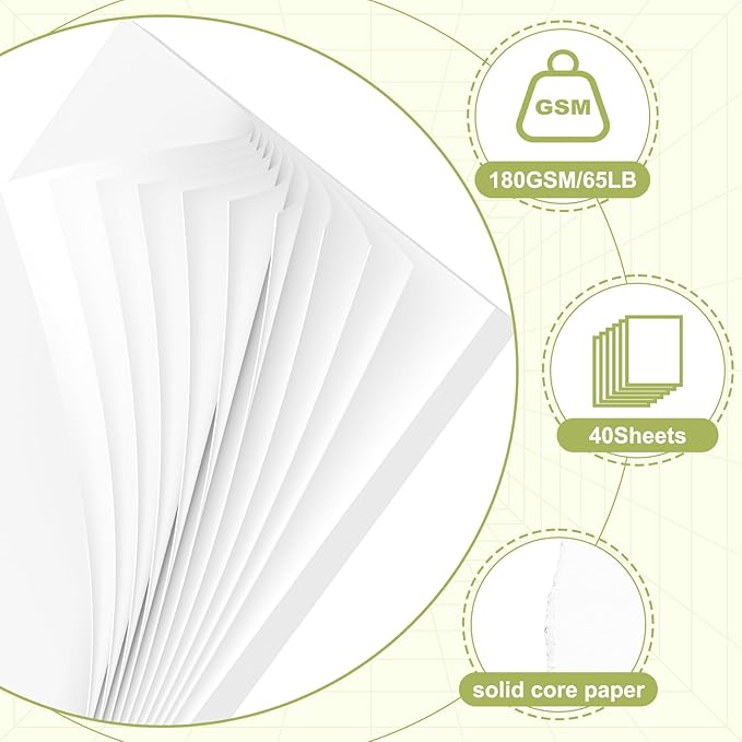 40 Sheets Cardstock 8.5x11, 65lb White Card Stock, Construction Paper, 180gsm Thick Printer Paper for Printing, Painting, Card Making, Kids School Supplies,Party Decorations