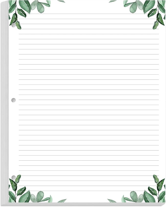 A4 Lined Refill Paper, 3-Hole Punched Ruled Filler Paper, 100Sheets / 200Pages Loose-Leaf Line Paper, 100gsm White Paper, 8.5'' x 11'', Leaf