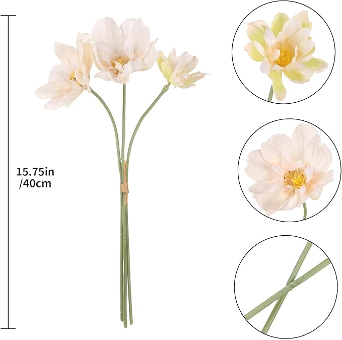 INSUNX 5 Bouquet Cosmos Artificial Flowers Champagne Fake Daisy Flowers 15Pcs Faux Wildflowers Silk Flowers for Wedding Garden Home Party Table Centerpieces Cake Decor (Champagne)