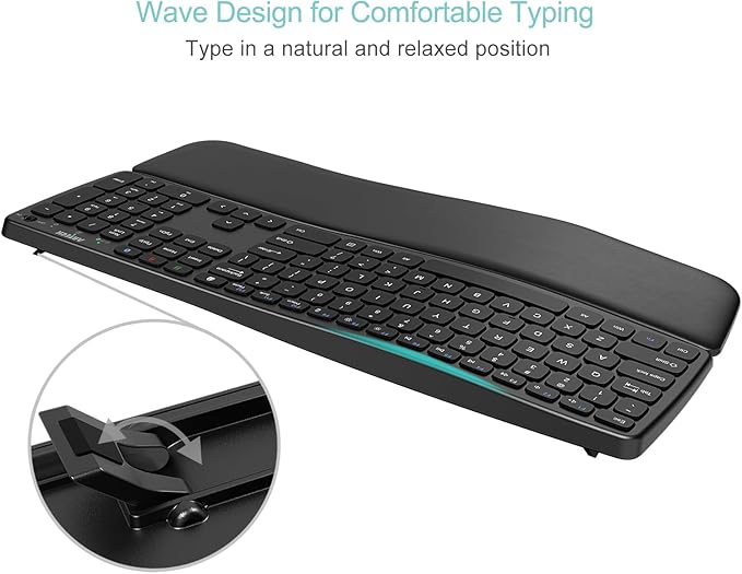 Arteck Multi-Device Comfortable Wireless Bluetooth Keyboard with Nano USB-A, USB-C Type C Receiver Palm Wrist Rest Full Size Keyboard for Windows iPad OS Android, Computer Desktop Laptop PC Tablet