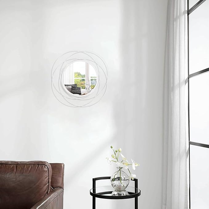 Mirrors Wall Decor Iron Frame Round Art Wall Mirrors Home Decoration Hanging Mirrors for Living Room Bedroom Bathroom Entryway White 12” x 12”