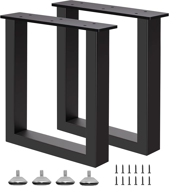16 Inch Metal Bench Legs Set of 2, Heavy Duty Steel Coffee Table Legs, DIY Furniture Feet with Screws and Adjustable Foot Pads