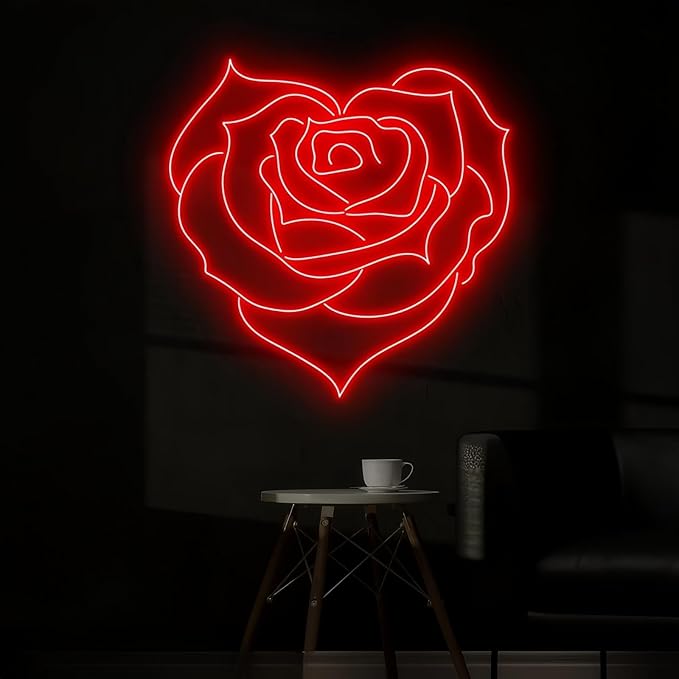 Heart Rose Neon Sign, Heart Rose Led Sign, Wedding Wall Decor, Valentine'S Day Decorations Gifts for Lover,Bedroom Bar Living Room Party, Wedding Anniversaries Party, Marriage Proposal