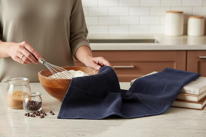 Serafina Home Navy Blue Kitchen Dish Towels: 100% Cotton Cloth Soft Cleaning Drying Absorbent Textured Terry Loop, Set of 3 Multipurpose for Everyday Use Brand
