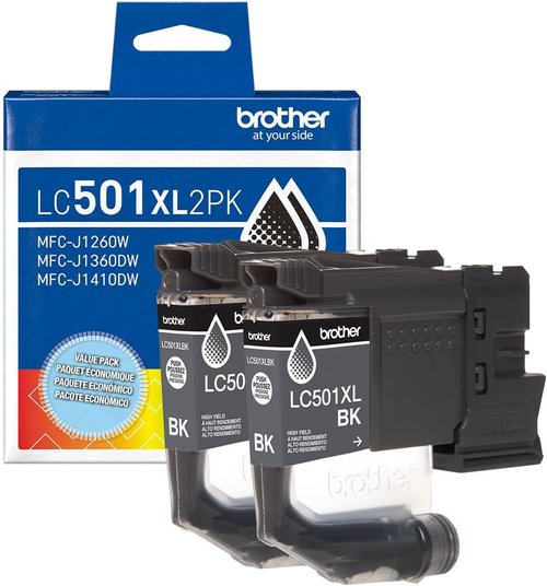 Brother Genuine LC501XL2PK High Yield Black Ink Cartridges - Twin Pack for Work Smart Printers