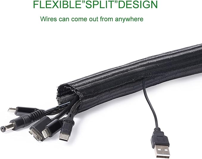 3/4" x50ft Braided Cable Sleeve – Pet-Proof Split Wire Loom Tubing for USB, Power, Audio/Video Cords – Expandable Chew-Resistant Sleeving, Durable Wire Management Black