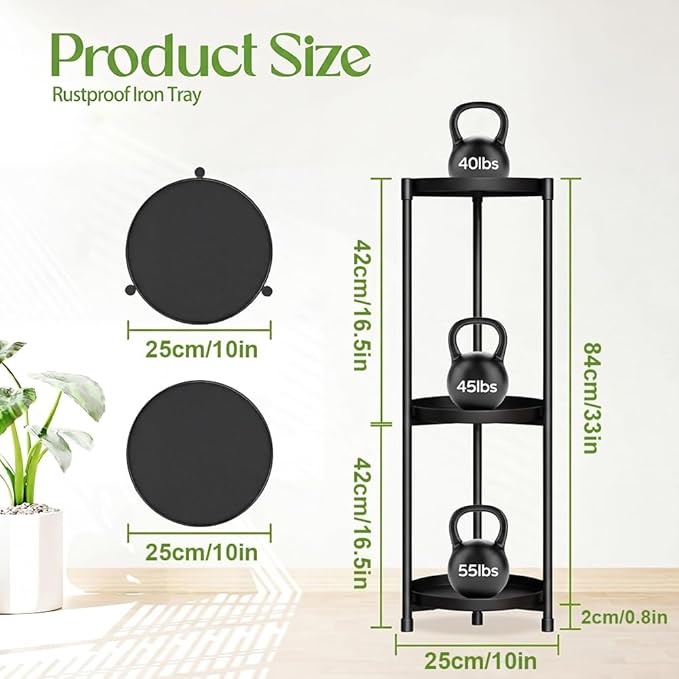 3 Tier Plant Stand Indoor Outdoor - 34'' Extra-Tall Metal Plant Stands for Potted Plants Multiple Tiered Plant Shelf Vertical Black Iron Planter Rack Large Flower Pot Holder Table for Patio Corner