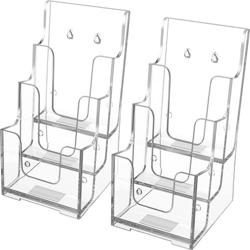 MaxGear Acrylic Brochure Holder - 3-Tier Clear Literature Display Stand | 4-Inch Wide, 2-Pack for Office or Home Use