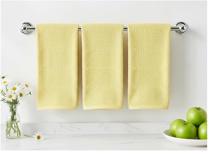 Serafina Home Light Butter Yellow Kitchen Hand Dish Towels: Oversized 28" x 18",100% Cotton Cloth Soft Cleaning Drying Absorbent Textured Design, Set of 3 Multipurpose for Everyday Use (Pale Yellow)