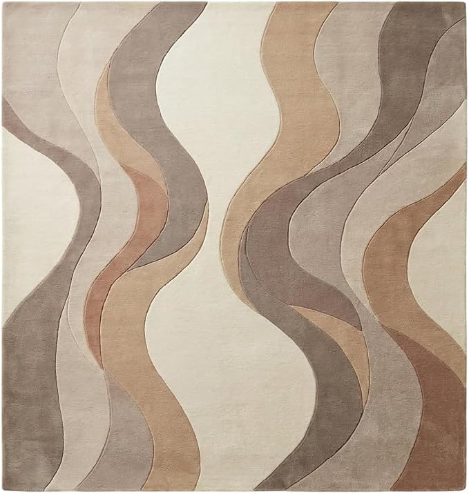 Geometric Multicolor Hand Tufted Wool Area Rug Modern Style Curve Pattern Warm Backing Floor Rug for Bedrooms Lounge Entryways & Gallary 3x5 Feet