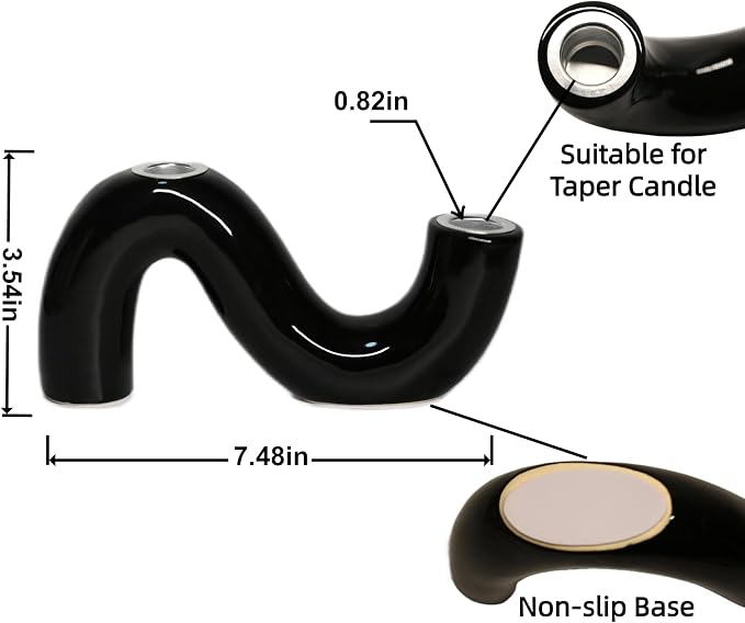 Ceramic Candle Holder, Modern Taper Candlestick Holder for Dining Table, Living Room Coffee Table, Candelabra for 2 Taper Candles-Black