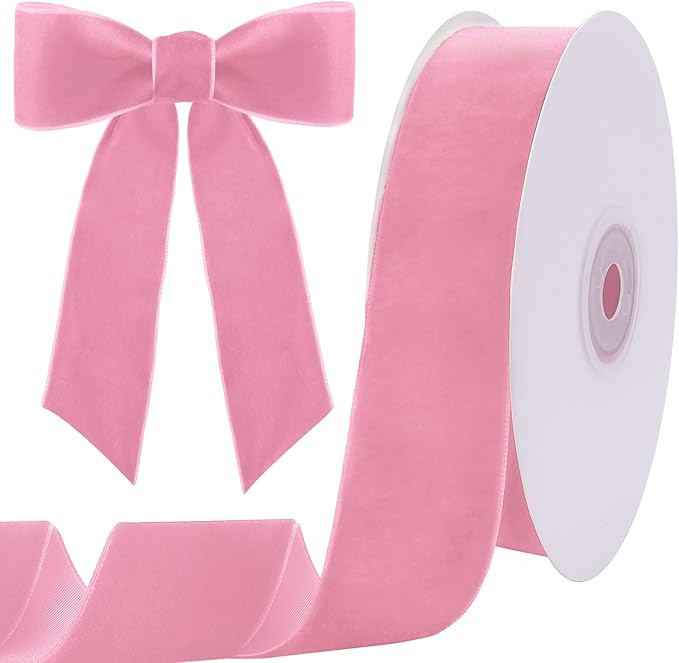 10 Yards Pink Velvet Ribbon 1 1/2 Inch for Christmas Tree,Light Pink Velvet Christmas Ribbon for Gift Wrapping Crafts Bow Wreath Holiday Decorations (Pink)
