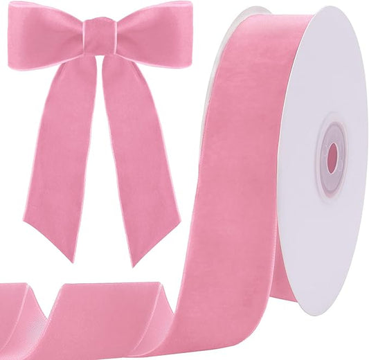 10 Yards Pink Velvet Ribbon 1 1/2 Inch for Christmas Tree,Light Pink Velvet Christmas Ribbon for Gift Wrapping Crafts Bow Wreath Holiday Decorations (Pink)