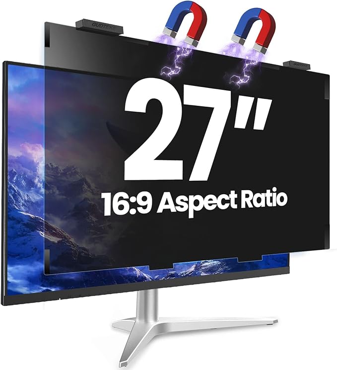 GUDTEKE Magnetic 27 Inch Privacy Screen for Computer Monitor 16:9 Aspect Ratio, Hanging Removable Anti-Blue/Glare Protector Film, Anti Spy Desktop Security Private Filter 27in