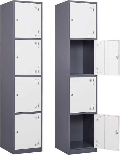 BYNSOE Metal 4-Door Locker - Durable Employee Storage Cabinet for School, Gym, Hospital | Grey & White