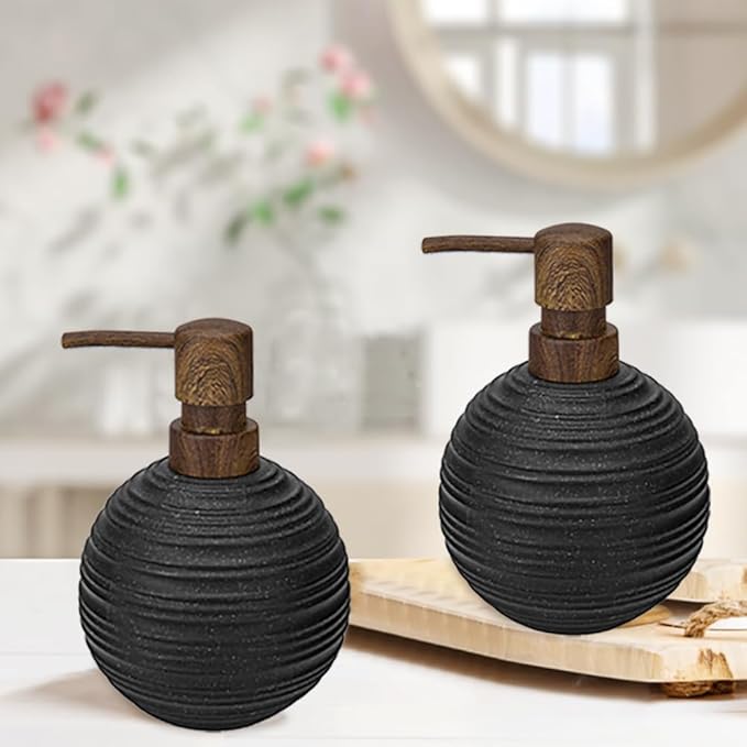1pcs Hand Soap Dispenser Set, Sandstone Textured Resin Liquid Soap Dispenser for Bathroom Countertop, Heavy & Sturdy Dish Wash Soap Dispenser for Kitchen, Matte Black