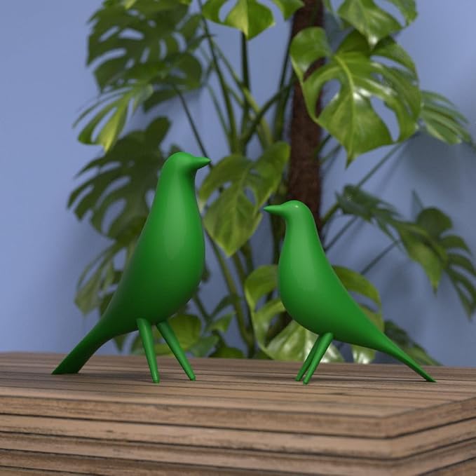 Mid Century Modern Retro Style Bird Family Decor Vintage Look Figurines 1960s 50s MCM Midmod Set of 2 Office Decoration Home Living room Gift (Green)