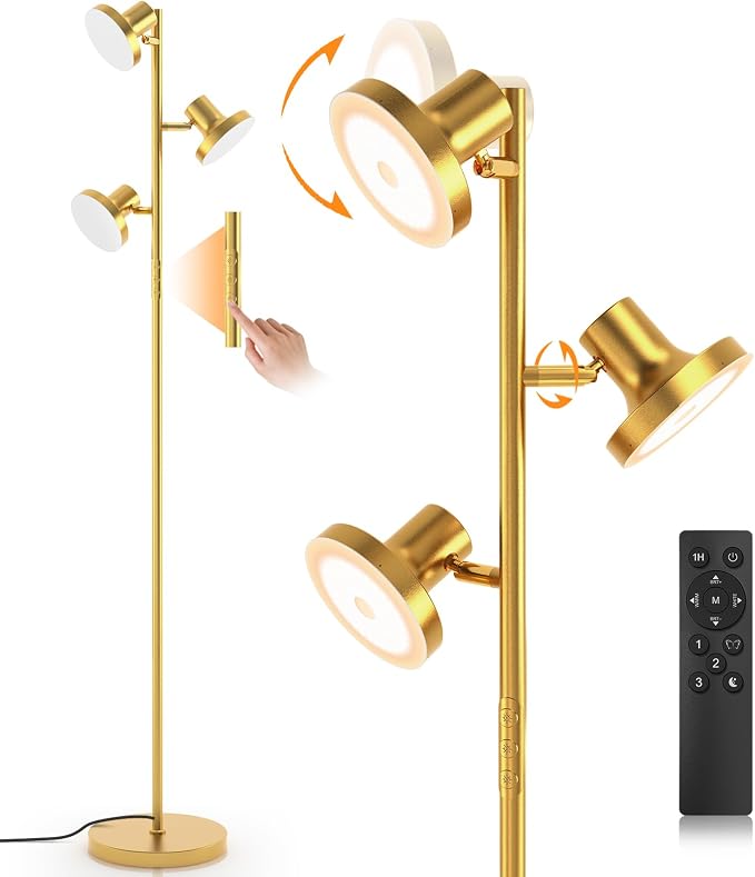 SIBRILLE 36W LED Tree Floor Lamp, Modern Dimmable Standing Lamp with Remote & Touch Control, 4 Color Temperatures, 3 Rotatable LED Light Floor Lamps for Living Room, Bedroom, Office