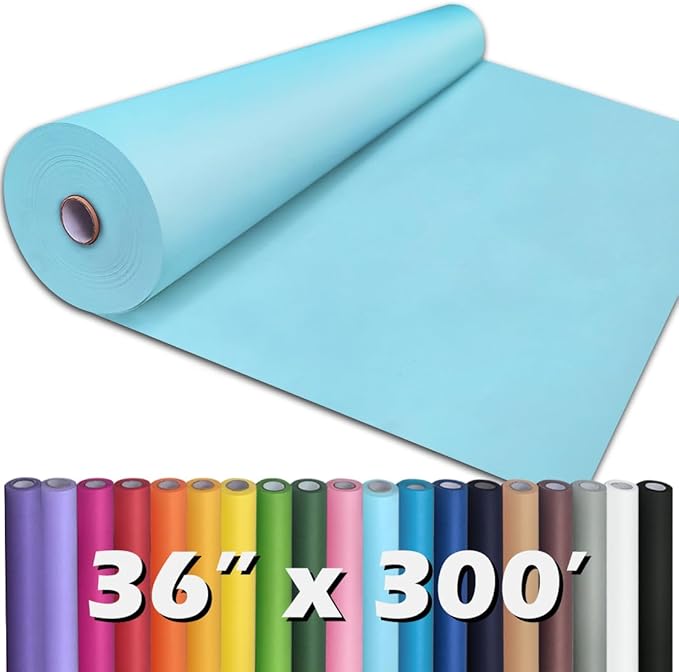 PerkHomy Light Blue Kraft Paper Roll 36" x 3,600" (300') for Gift Wrapping Bouquet Flower Art Painting Craft Writing Packaging Shipping 80GSM 55LB (Light Blue, 36" x 300')