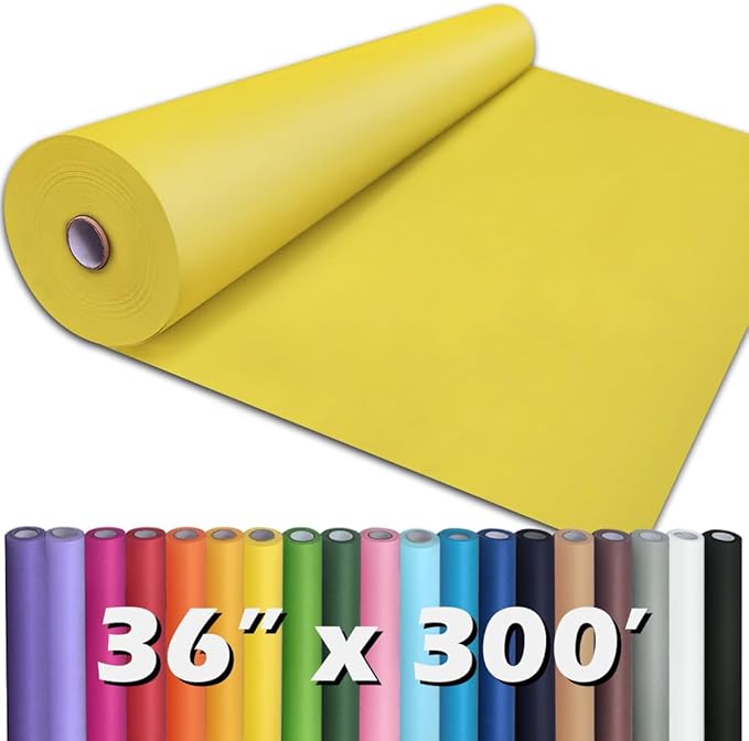 PerkHomy Lemon Yellow Kraft Paper Roll 36" x 3,600" (300') for Gift Wrapping Bouquet Flower Art Painting Craft Writing Packaging Shipping 80GSM 55LB (Lemon Yellow, 36" x 300')