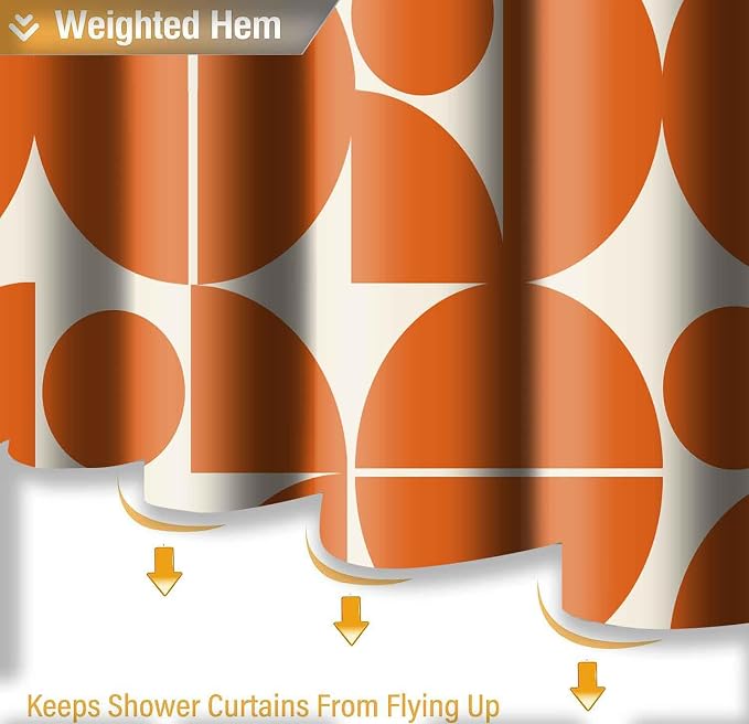 Vintage Orange Mid Century Modern Shower Curtain Boho Abstract Geometric Art Shower Curtains for Bathroom Decor 72x78 Inch 70s 80s Retro Washable Fabric Bathroom Set with 12 Hooks