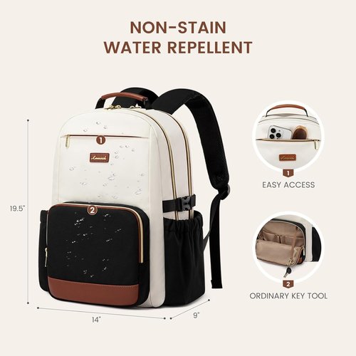 LOVEVOOK Laptop Backpack - Large Capacity Travel Bag for 18-Inch Laptops | Waterproof Design in Beige-Black-Brown