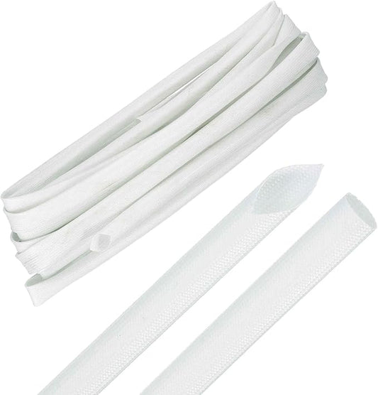 MECCANIXITY 20ft Braided Cable Sleeve, 3/8" ID 200C High Temperature 1500V Fiberglass Wire Insulation Cord Protector Organizer Wires Management for Motor Engine Fuel Line, White