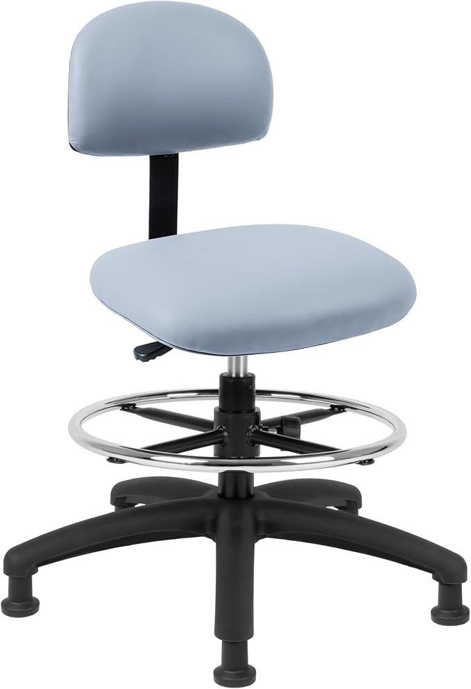 Chair Master FSS Series Square seat Mid (19"-27") seat Height Chair. Vinyl-for Office, Garage, Desk, Shop, Computer, Doctor, Medical, Easy to Clean! 18" Footring (Gray, Mid Stool, Glides)