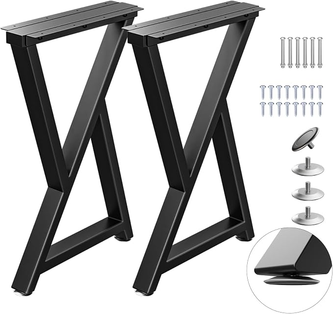 TOCRETOARE Metal Table Legs Heavy Duty, 16”H x 12”W, Metal Furniture Legs for Dining Desk Bench and Coffee Table, Industrial Black DIY Iron Bench Legs, Set of 2