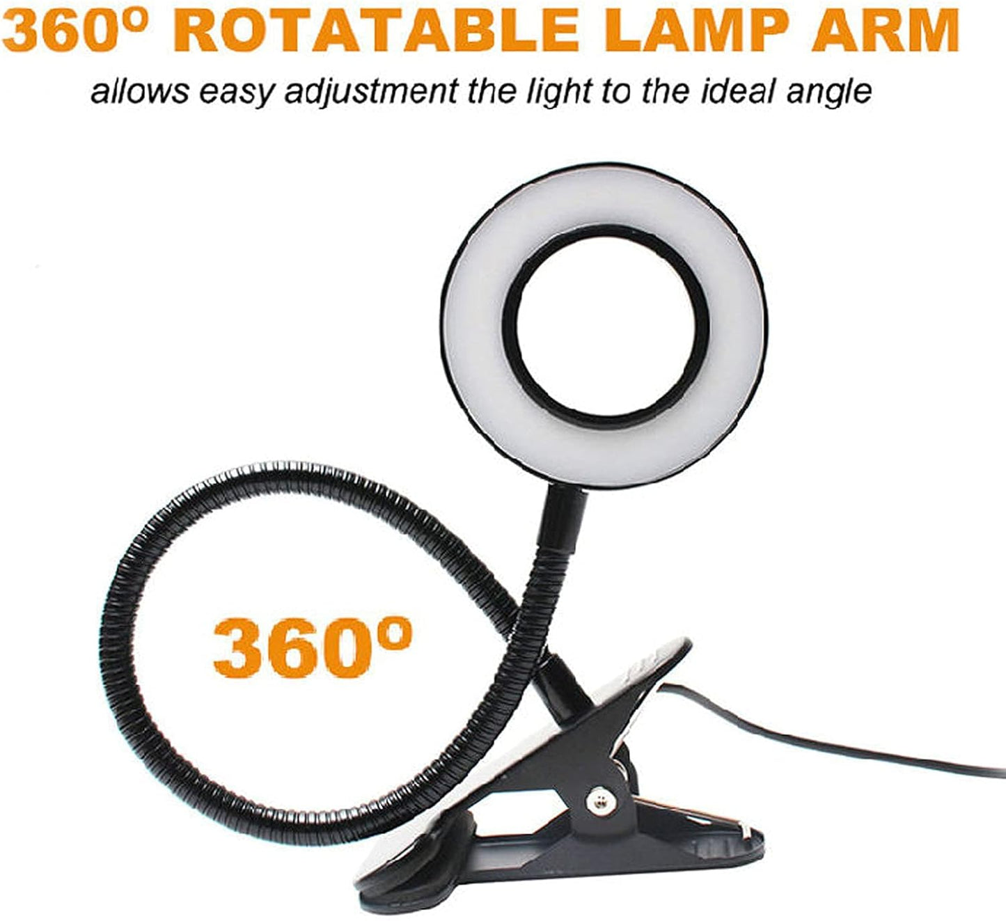 Skiennix LED Desk Reading Light - Adjustable Clamp-On Design with 3 Color Modes & 10 Brightness Levels | Black