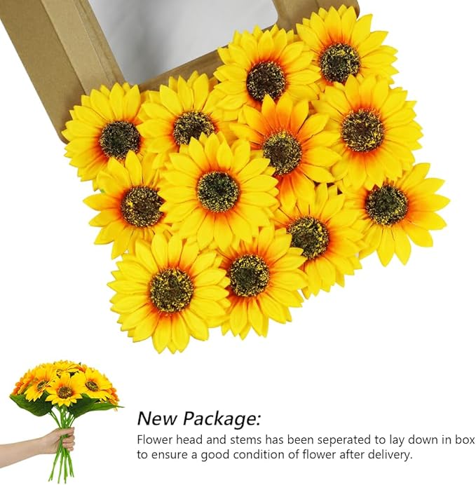 Joyerace12PCS Artificial Sunflower Flowers, Single Stem Silk Fake Sunflowers for Outdoor Wedding Birthday Party Home Decor- NO VASE