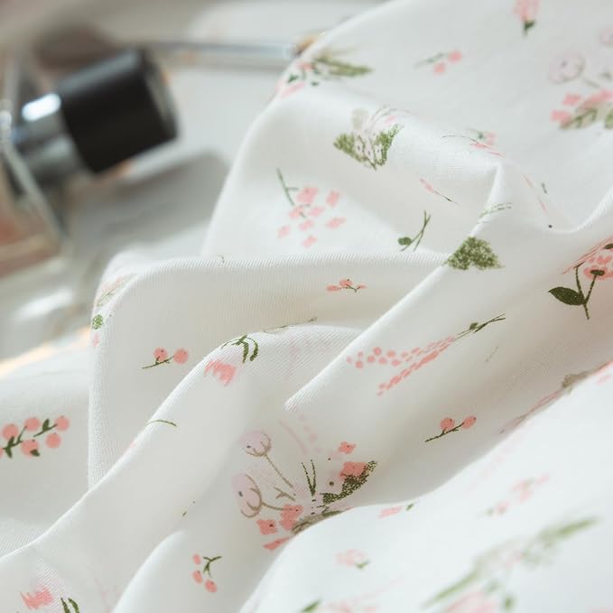 LifeTB Pink Floral Duvet Cover Queen Girls Cute Flower Pattern Duvet Cover 100% Cotton Vintage Country Bedding Cottagecore Comforter Cover with 2 Pillowcases Breathable Flower Bedding Set