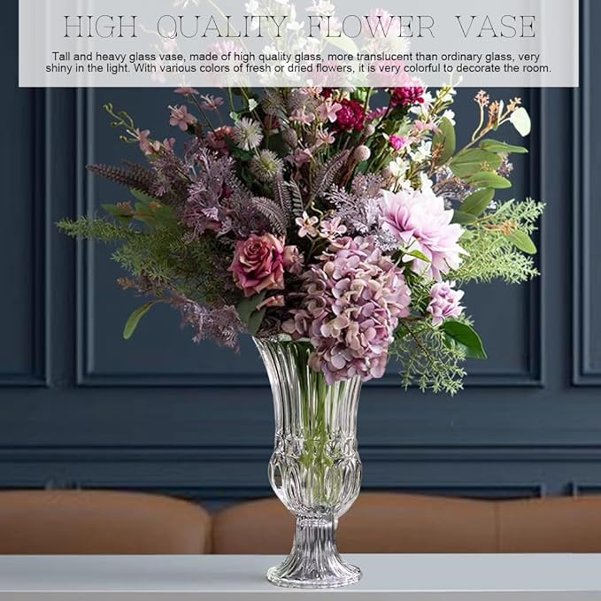 11.6" High Transparent Glass Vase, Art Plant Flower Vase. Decorative for Home Office Wedding Holiday Party Celebrate Centerpiece Decor