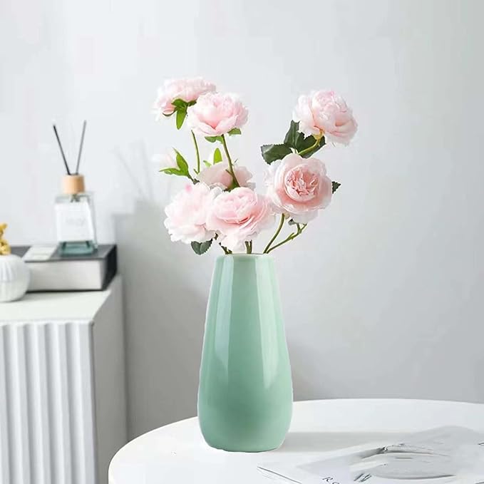 Green Vase,Small Green Ceramic Vase,Simple Sage Green Vase,Mint Green Flower Vases for Home Decor,Perfect for Shelf,Table,Bookshelf,Mantel and Entryway
