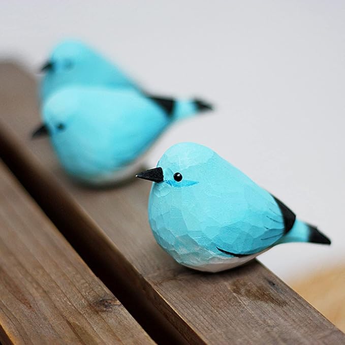 WEAUSUP Hand Carved Wooden Bird Figurine Gift for Bird Lovers | Hand carved wood bird statue with delicate paint,home shelf decor gift(Blue Robin)