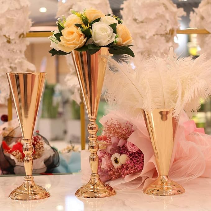 Flower Vases for Centerpieces, 14.56in Gold Wedding Centerpieces for Tables, 2Pcs Metal Flower Arrangements Stand for Wedding Aisle Birthday Party Event Decor