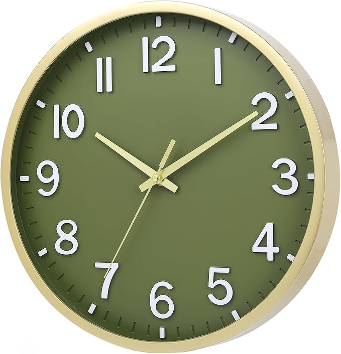 Wall Clocks Battery Operated 8 inch Modern Wall Clock,Silent Non Ticking Wall Clock for Living Room Bedroom Kitchen Office Classroom Decor (Green Gold)