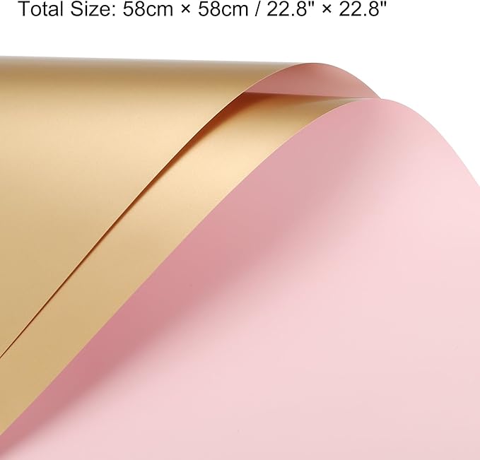 MECCANIXITY 20 Pcs Double Sided Color Flower Wrapping Paper Lotus Color+Gold 22.8"x22.8" Waterproof for Florist Bouquet Supplies, DIY Crafts, Gift Box Packaging