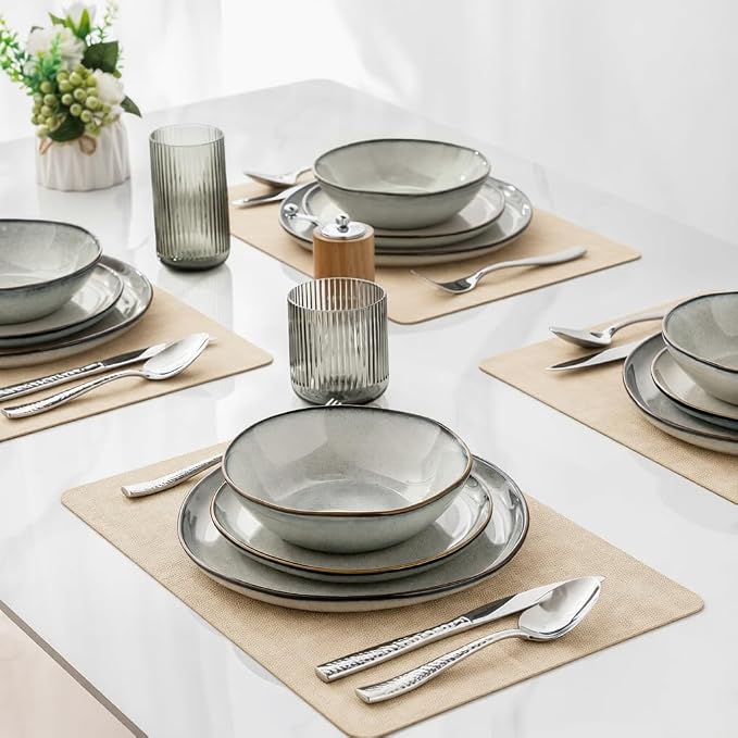 AmorArc Ceramic Dinnerware Sets,Handmade Reactive Glaze Stoneware Plates and Bowls Sets,Highly Scratch Resistant | Dishwasher & Microwave Safe Dishes Set,Service for 8 (24pc)