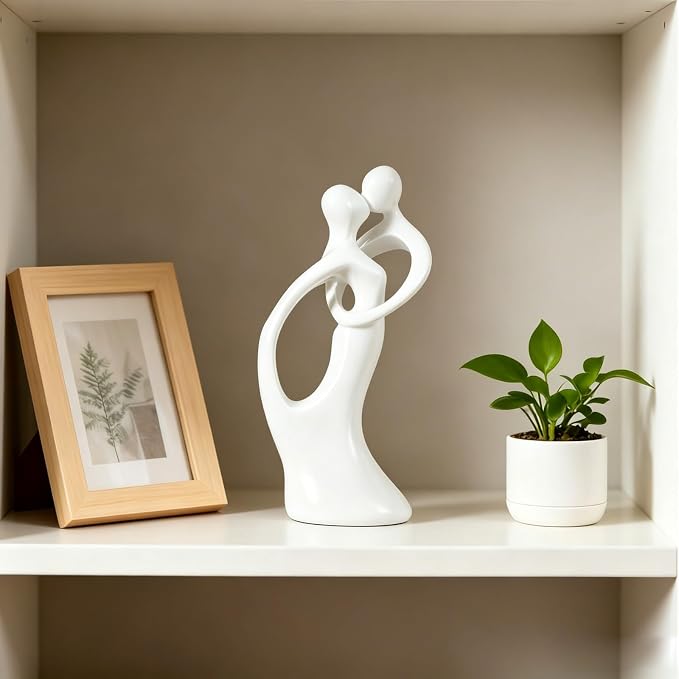 Modern Abstract Couple Statue, Kissing Lovers Sculpture Figurine for Home Decor Living Room Bedroom Bookshelf Office, Gift for Wedding Anniversaries, Love Decor Ornament for Valentines - Style A-White