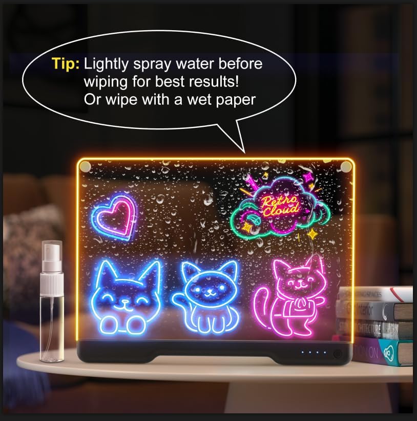 Skiennix Portable LED Note Board - 16-Inch Rechargeable Doodle Glow Memo with 7 Light Effects | Includes 5 Markers & Sketchbook