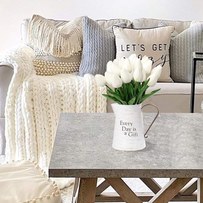 20 Pcs White Tulips Artificial Flowers Real Touch Fake Tulips Fake Flowers for Mother's Day 13.5" Faux Tulips Faux Flowers Bulk Artificial Tulips Flowers for Vase Centerpieces Home Wedding Bouquet