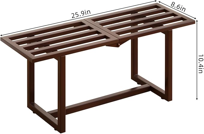 Plant Stand Indoor Outdoor, Foldable Metal Plant Shelf for Multiple Pots, Mid Century Slatted Bench for Patio Garden, Heavy Duty Capacity 330 lbs 2 Pack Coffee