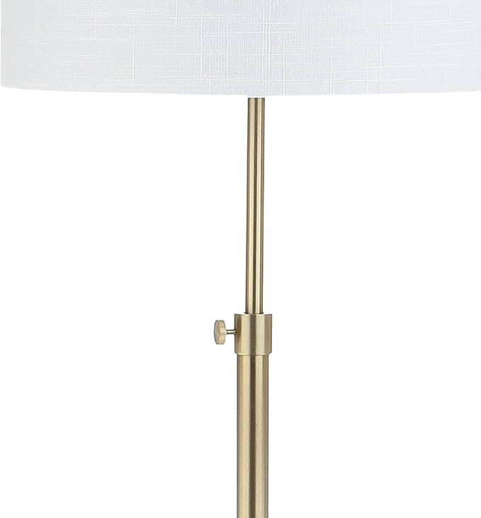 JONATHAN Y 65" Brass Gold and White Marble Adjustable LED Floor Lamp, Modern Glam Standing Light for Living Room Bedroom, White Linen Shade, Bulb Included JYL3022A
