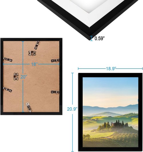 HUKONHEP Black Picture Frames - 18x20 Wall Gallery Frames with Plexiglass | Horizontal & Vertical Display
