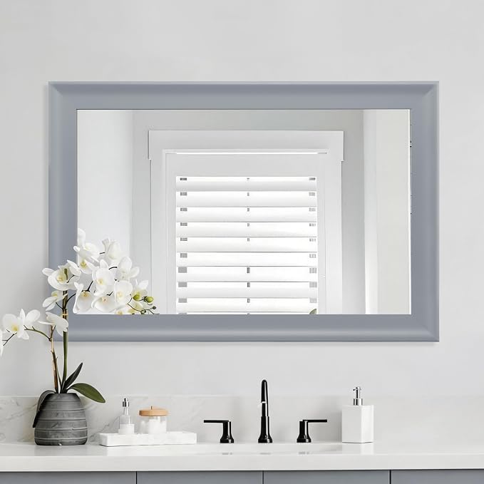 Bathroom Mirror for Wall,Rectangle Rustic Gray 24 x 36 inch Hanging Vanity Mirrors for Living Room,Bedroom,Entryway