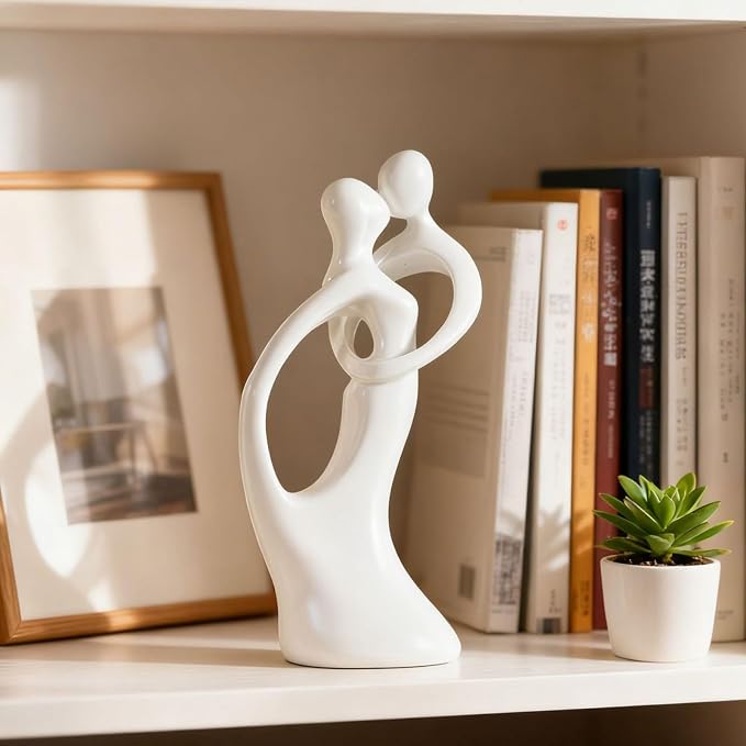 Modern Abstract Couple Statue, Kissing Lovers Sculpture Figurine for Home Decor Living Room Bedroom Bookshelf Office, Gift for Wedding Anniversaries, Love Decor Ornament for Valentines - Style A-White